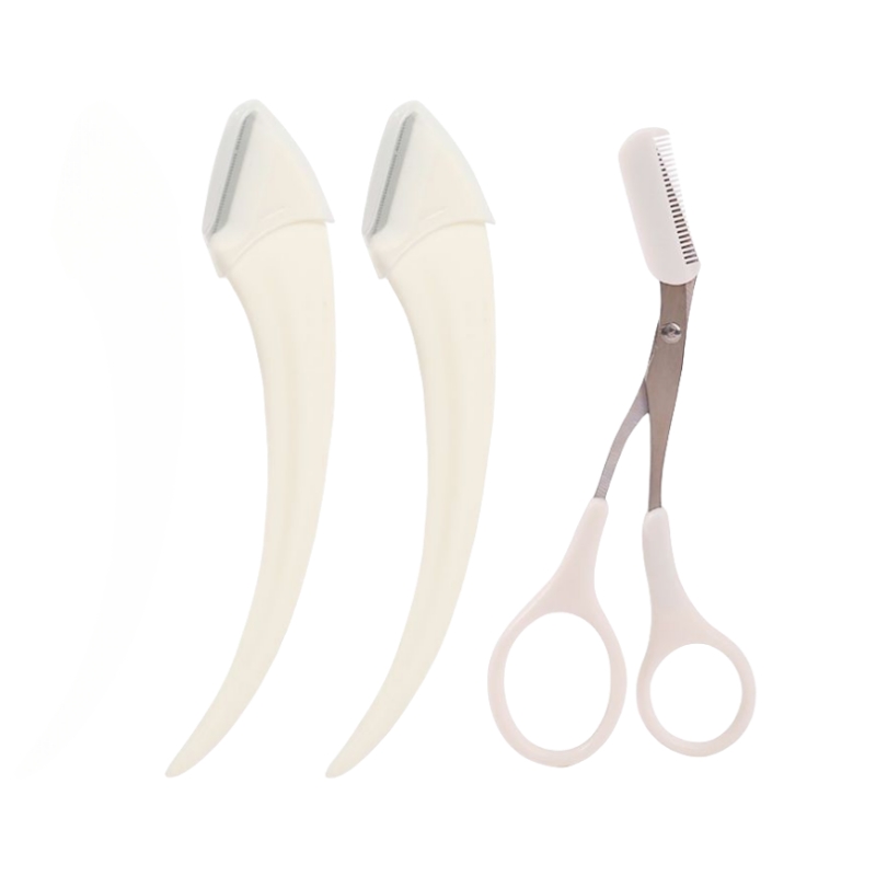 Eyebrow Trimming Knife Eyebrow Face Razor For Women Eyebrow Scissors With Comb Brow Trimmer Scraper Accesso: WHITE
