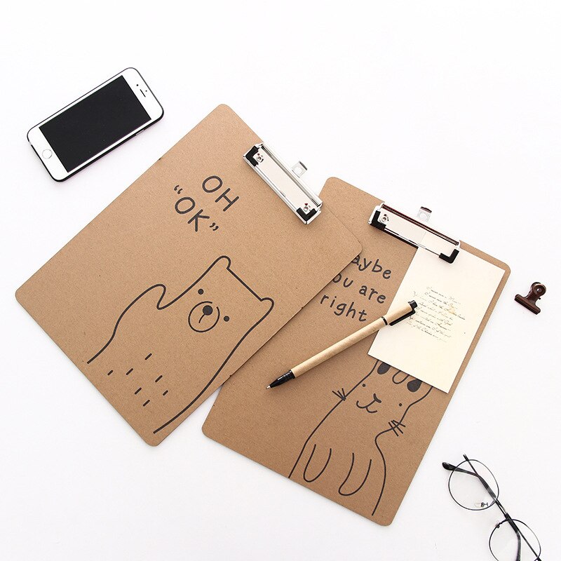 Wood A4 Cartoon File Folder Office Meeting Document Recording Tool Supplies Cute Cat Bear Pattern File Folder