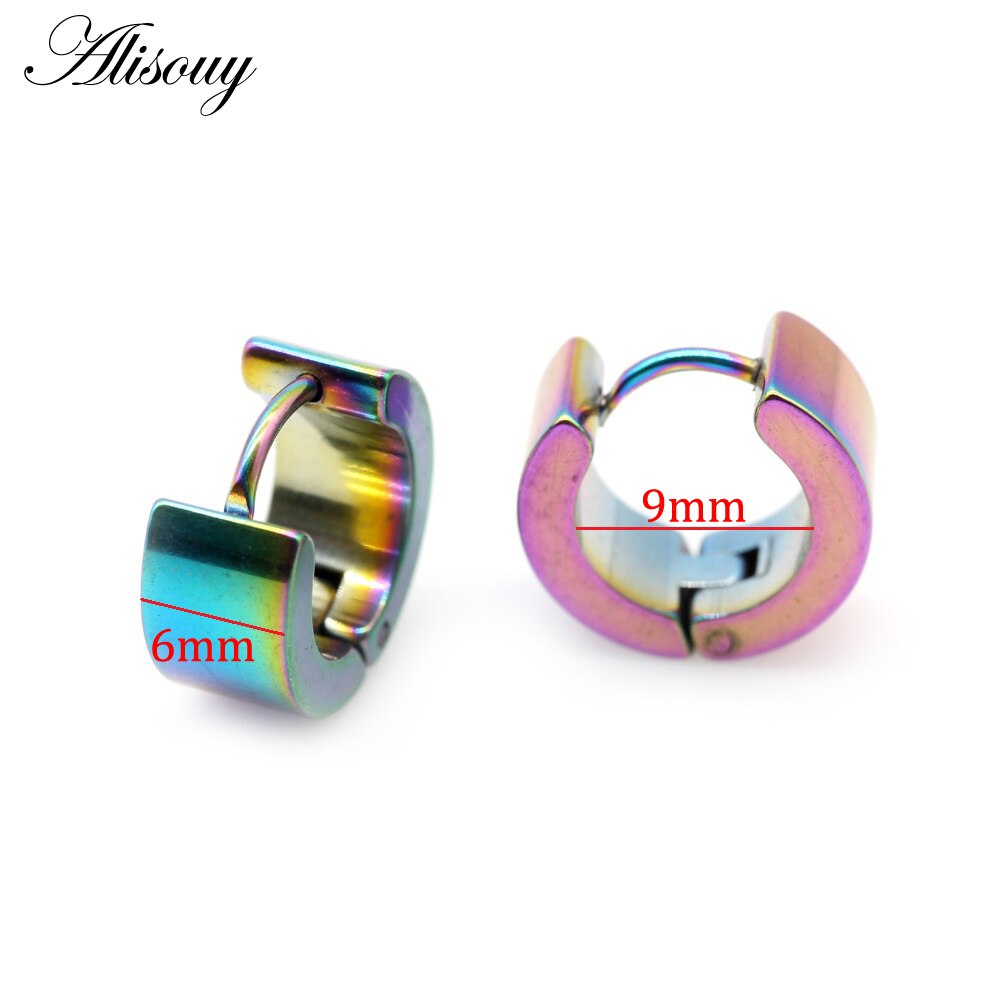 Alisouy 2 pz 7*9mm moda unica gioielli femminili Punk in acciaio inossidabile Huggies piccolo cerchio orecchini a cerchio per donna uomo gioielli: 6mm Rainbow