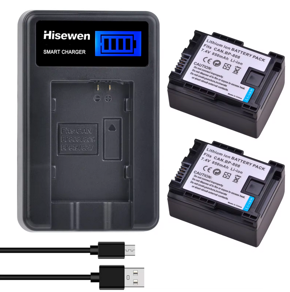 Batería de iones de litio BP-808 BP 808 de 850mAh + cargador LCD para Canon BP-827 BP 827 BP-819 BP-807 BP-809 XA10 HF20 HF10 HF100 HG20: YELLOW