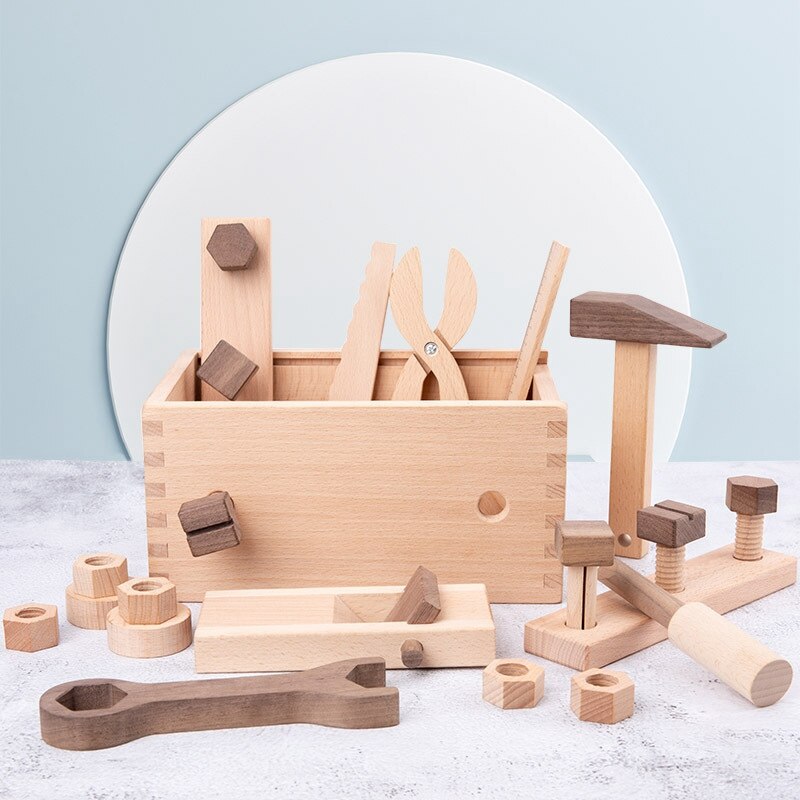 Wooden Tool Box Kids Disassembly Toy Screw Nut Combination Assembly Construction Toy Working Toy Set Role Play Set