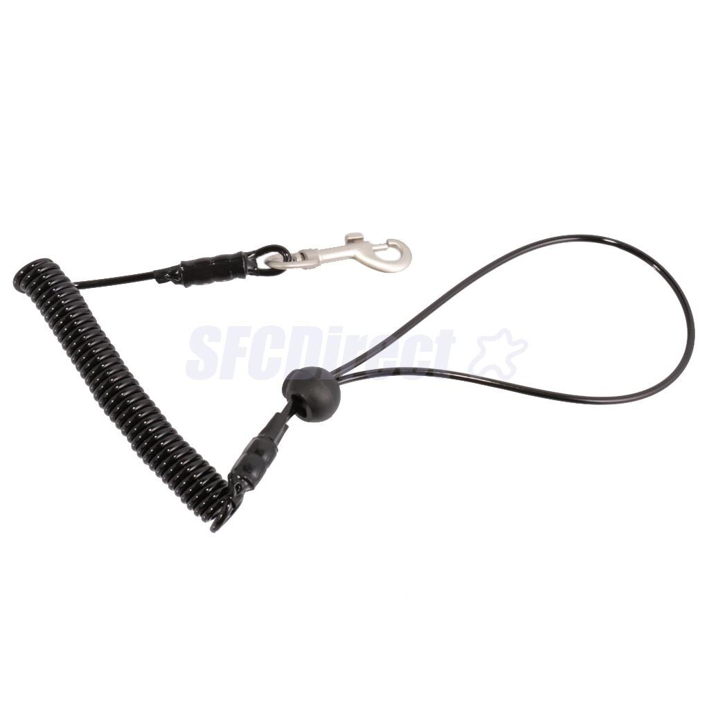 1.1M Retractable Coiled Fishing Lanyard Steel Wire Pier Rope Tether Black