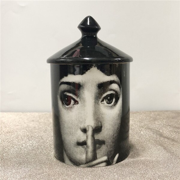 Vintage Style Black Lid Candle Holder Handmade Candles Jar Retro Lina Face Storage Makeup Ceramic Craft Home Decoration Jewerlly: 8