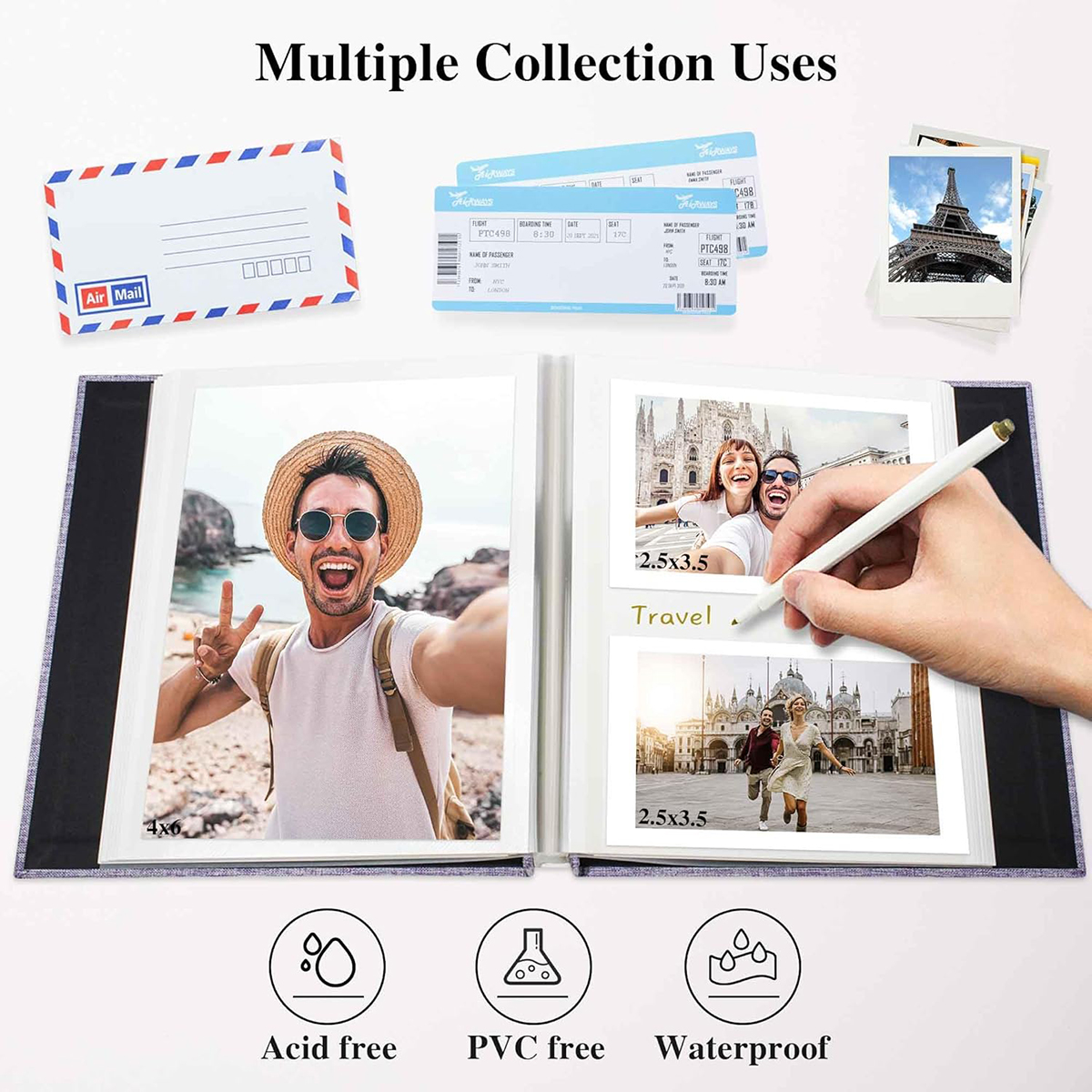 DIY linen scrapbook small photo album with self-adhesive pages, capable of holding 4x6 and 2x3 pictures, equipped with picture d