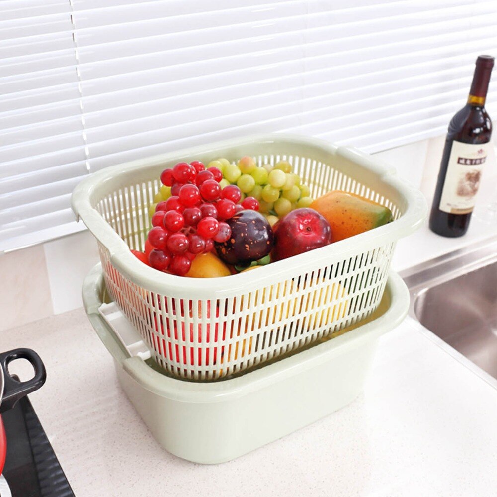 Otherhouse keuken dubbele afvoer mand wassen fruit vergieten afdruiprek bak groenten afvoer zeef voedsel wassen zeven groot