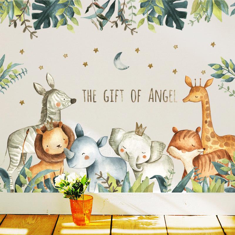 Cartoon Muurstickers voor Kinderkamer Nordic Giraffe Leeuw Vos Olifant Dier Home Decor Nursery Baby Slaapkamer Decoratie Decal