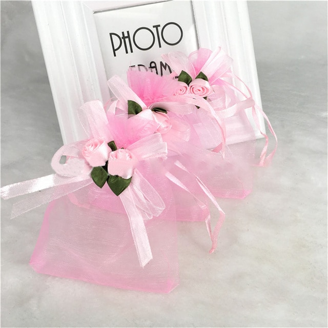 Dun Kleurrijke Kleine Sieraden Verpakking Zak Tulp Mesh Bag Sieraden Verpakking Bag Organza Rose Tasje Voor Snoep: Pink  10 12