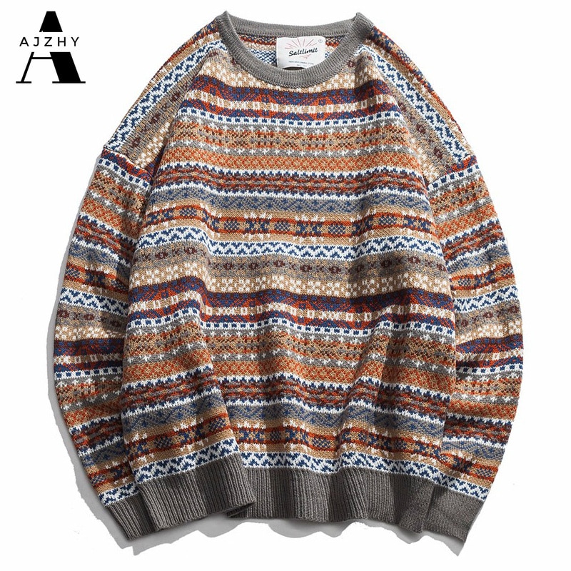Jerséis Folk personalizados para hombre, jerséis de de otoño para hombre, suéter Vintage de cuello redondo, ropa de vestir, camisas para hombre
