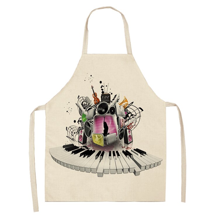 Musical Instrument Kitchen Aprons For Women Cotton Linen Bibs Household Cleaning Pinafore Home Cooking Apron 53*65cm WQL0141: 2WQ-WQL0141-27