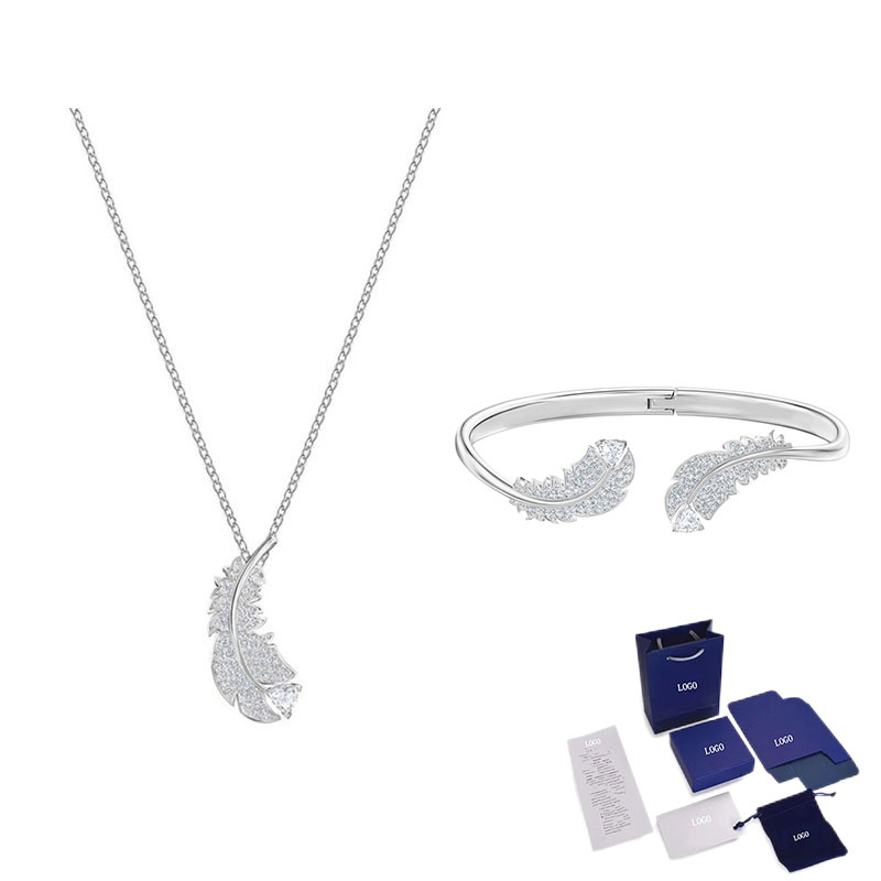Magnifique ensemble de bijoux en plumes, fleurs et pierres précieuses avec boîte gratuite, lancement haut de gamme, très approprié comme pour votre petite amie: WHITE