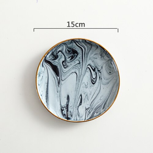 Nordic Minimalist Style Plate Set Ceramic Plate Phnom Penh Marble Steak Dish Kitchen Ceramic Tableware Set: Bule-S