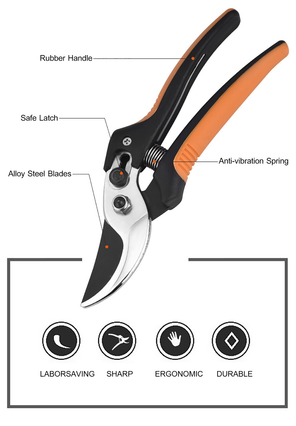Bypass Pruner Hand Pruning Shears Branch Trimmer Tree Limb Cutter Scecateur Gardening Tool with 1 Inch Cutting Capacity