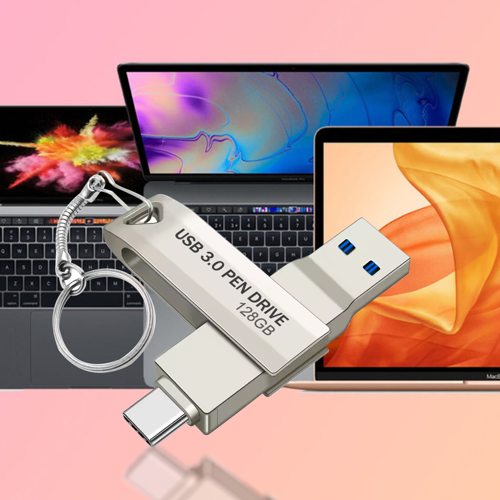 Type-C Usb Flash Drives 3.0 128gb pendrive 64gb флэш-накопител stick Type-c Pen Drive for Phone PC TYPE-C 2 IN 1 Free key Ring