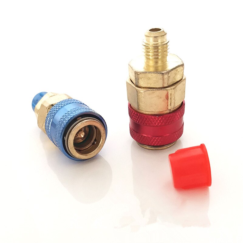 Hurtigkoblingsstik kølemiddel  r134a biladapter 1/4 " mandlige klimaanlæg blå lavtryk rød højtryk