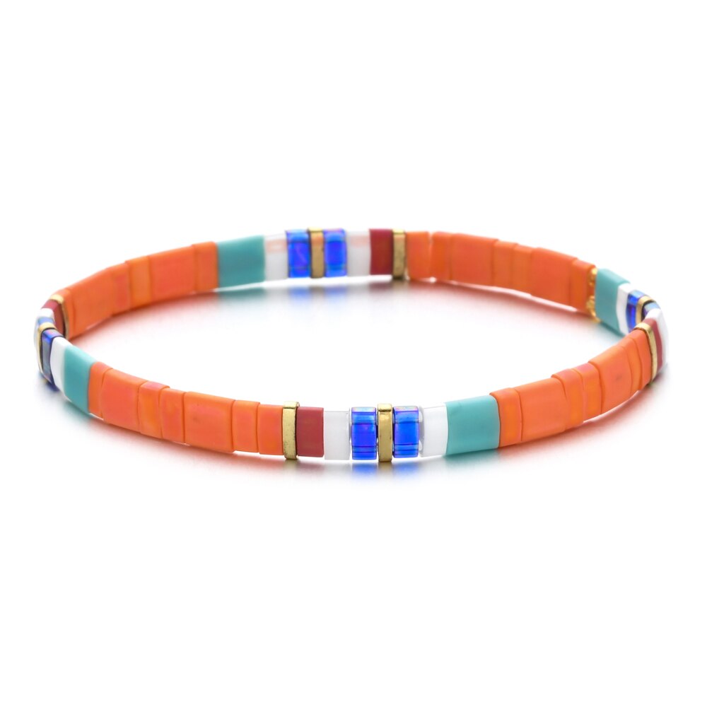 Smzy pulseira feminina com miçangas do arco-íris, artesanal e elástica, com pingentes da amizade, pulseira feminina: HGSL066
