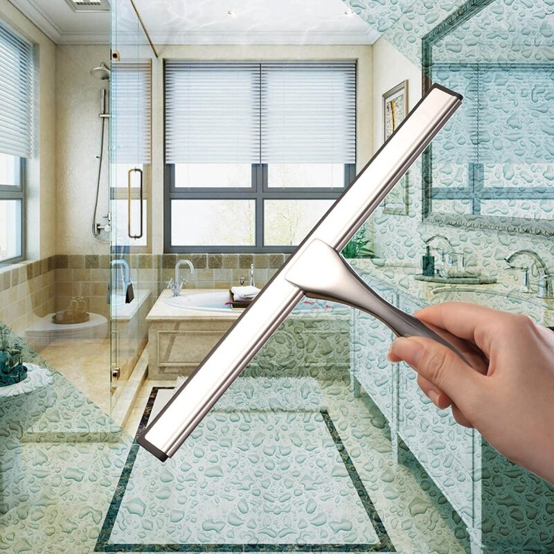 Shower Squeegee, Stainless Steel Glass Window Squeegee All-Purpose Shower Squeegee for Bathroom, Window and Car Glass