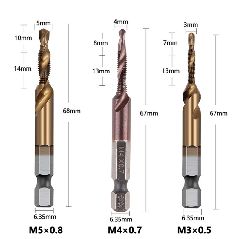 Drill Bit Set 1/4 Inch Hex Shank Tap Drill Bit Set M3/ M4 /M5 /M6 /M8/ M10 Tap Drill Bit Titanium Plated Metric Tap