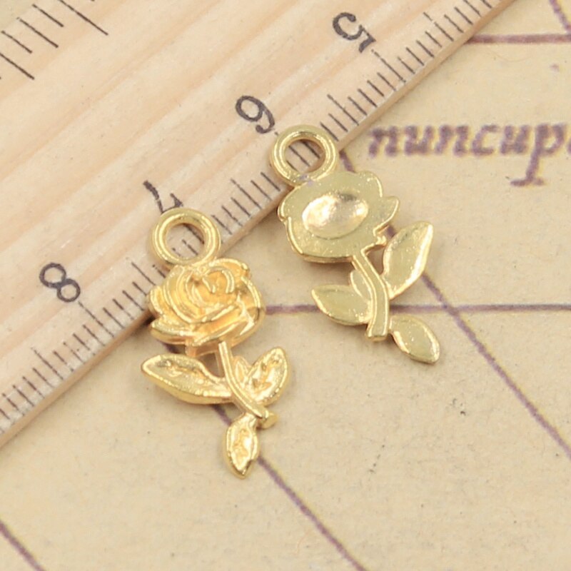30 pçs encantos flor rosa 21x13mm tibetano bronze prata cor pingentes antigo jóias fazendo diy artesanal artesanato: Ouro-cor