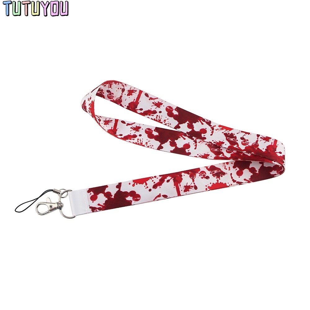 PC2704 Realistische unheimlich Blutflecken Lanyards Ich würde Abzeichen Halfter Ausweis bestehen praktisch Riemen Abzeichen Schlüssel Halfter Keychain