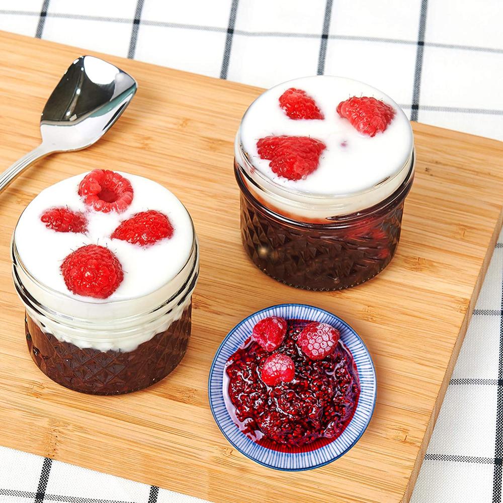 8 PACK Regular Mouth Mini Mason Jars with Lids and Bands,Quilted Crystal Jelly Jars for Canning, Overnight Oats, DIY Jars