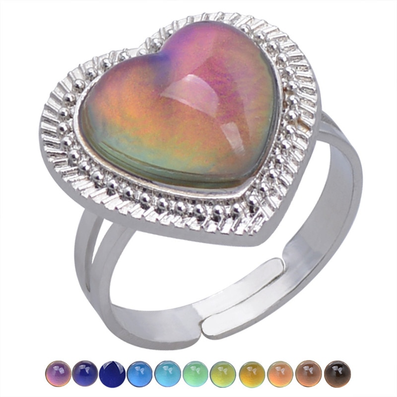 Hart Mood Kleur Veranderen Ringen Voor Vrouwen Zilveren Sieraden Passen Ring Vrouwelijke Bruiloft Belofte Ringen Dames Temperatuur Ring