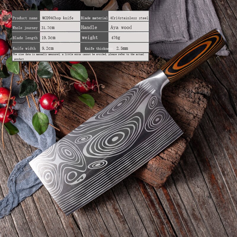 MHNTLOS Traditional Handmade Forged Kitchen Knife Hammer Stainless Steel Chef's Chopper Cooking Knives Wooden Meat Slicer: product 6