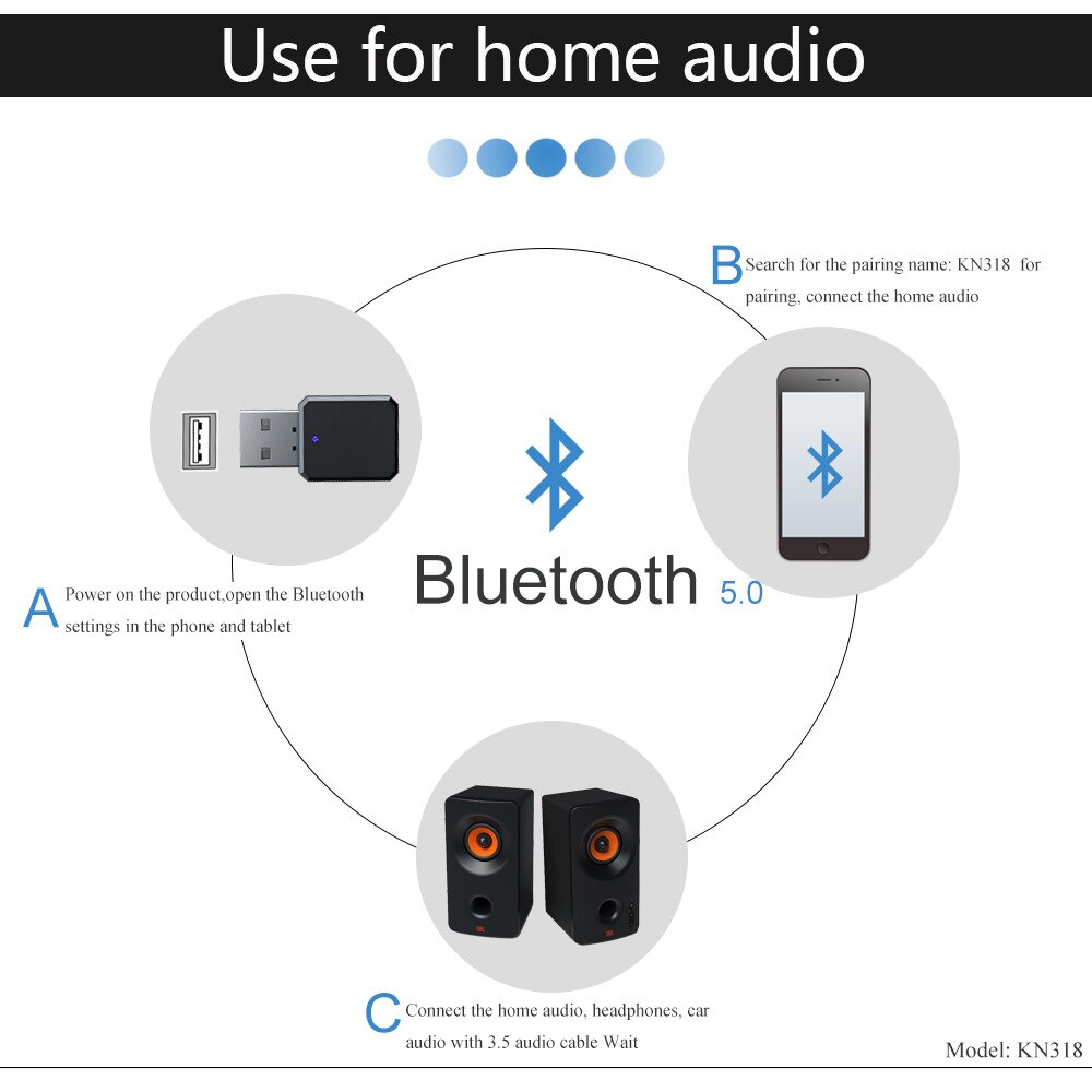 Bluetooth-compatible 5,1 car kit wireless music 3,5 mm aux usb power audio receiver adapter car stereo for car radio  mp3 pc