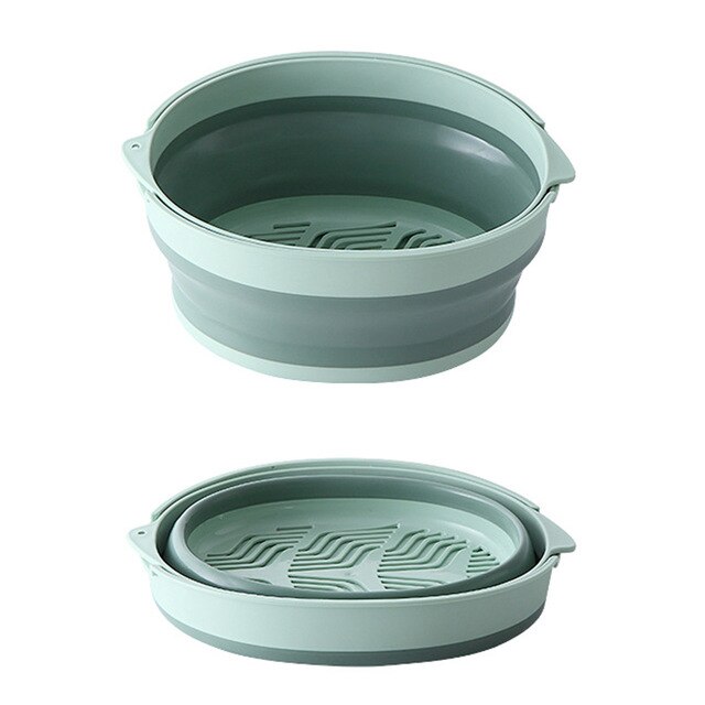 Double-Layer Kitchen Strainer Large Multifunction Drain Basket Foldable Kitchen Colanders Drain Basin Kitchen Utensils: Green