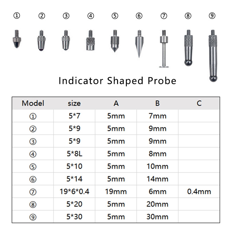 1PC Shaped Probe Dial Test Indicator M2.5 Thread T-type Cone Ball Dial Indicator Contact Point Measuring accessories
