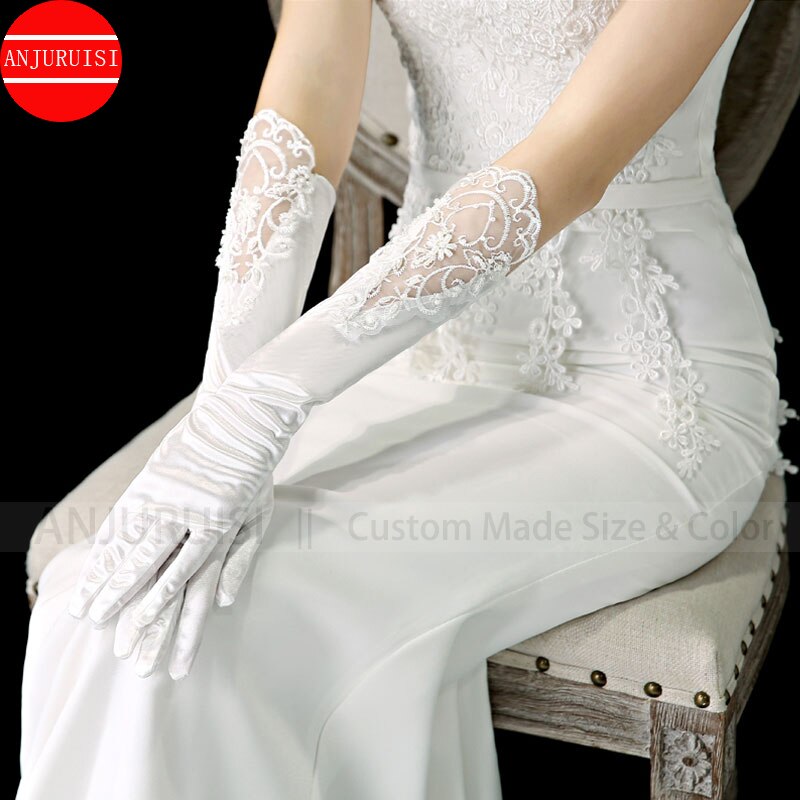 Elbow Wedding Bride Gloves Lace Finger Accessories Mariage Gauze Luvas Akcesoria ślubne Novia Rękawiczki Handschoenen Eldiven: white