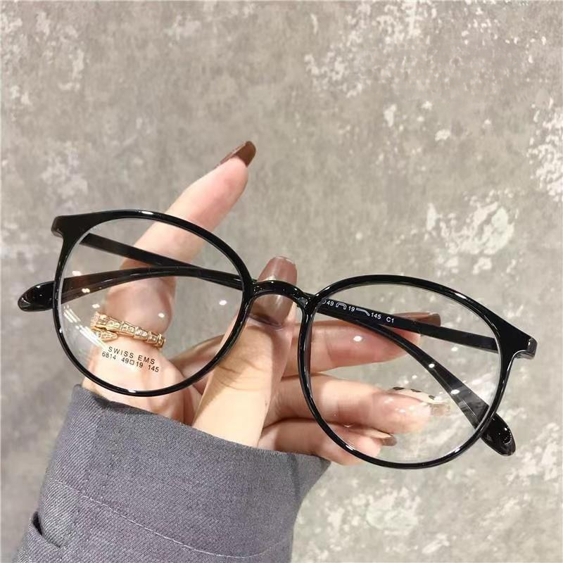 Damglasögon med runda, klara linser, närsynthet, transparenta bågar, glasögon med närsyn, unisex, anti-blåstrålning, dioptrier, närsynthet: Svart / +50