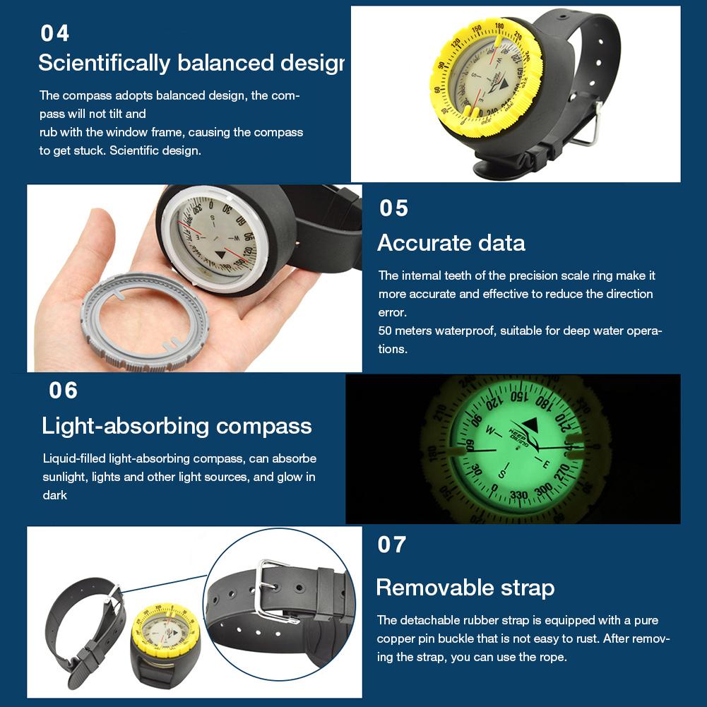 Outdoor Kompas Professionele 50M /197Ft Duiken Kompas Waterdicht Navigator Digitale Horloge Scuba Kompas Voor Zwemmen Duiken