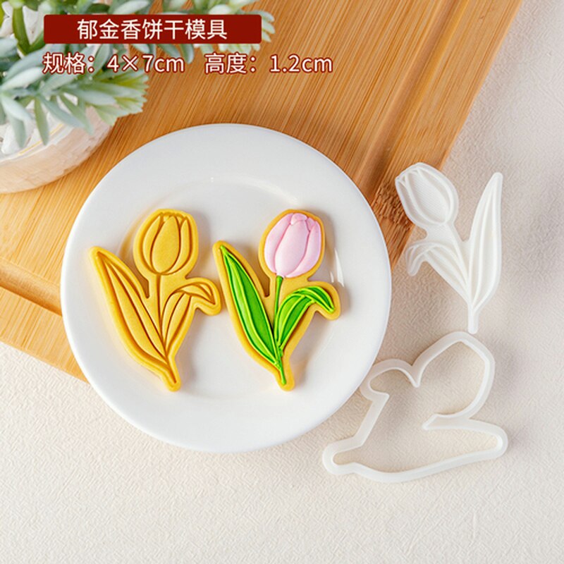 Molde con patrón de tulipán para el día de la madre, cortador de galletas con forma de flor de dibujos animados, ramo, molde de Fondant, moldes para galletas con glaseado: E2708-Tulip