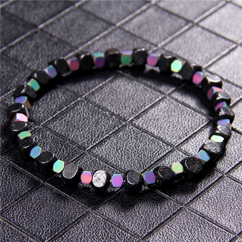 Cube Vierkante Steen Tiny Bead Armband 4Mm Hematiet 5.5Mm Houten Handgemaakte Armband Mannen Vrouwen Klassieke Creatieve Sieraden