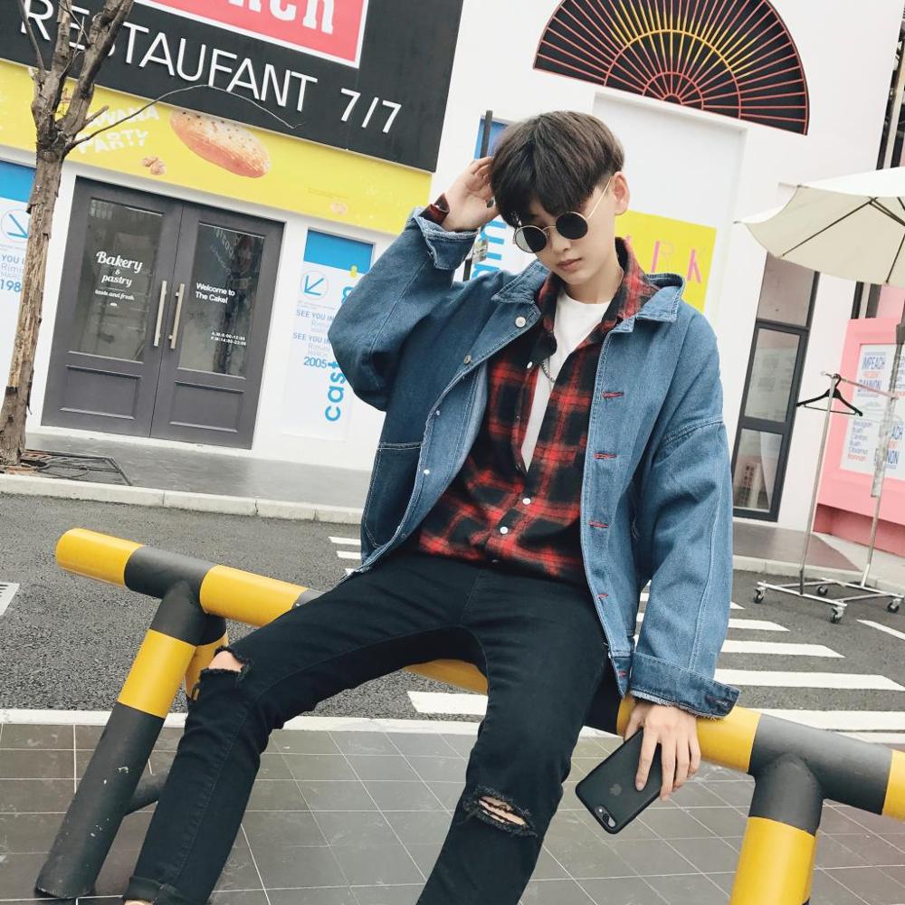 Spring Autumn streetwear hip hop jacket loose jacket youth jacket trendy men\&#39;s teenagers casual coat denim jacket
