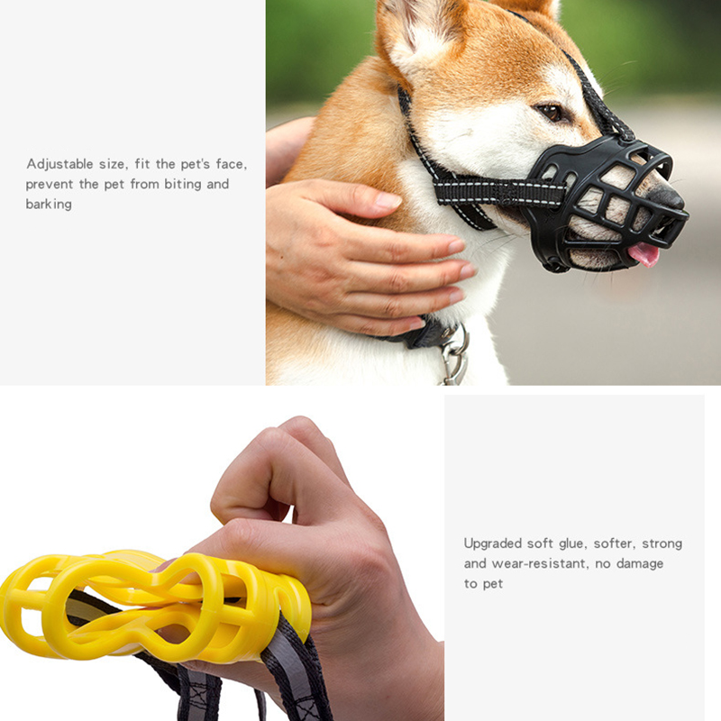 Dog Muzzle Soft Silicone Basket Prevent Barking Biting and Chewing Allow Drinking and Panting Adjustable Reflective Neck Strap