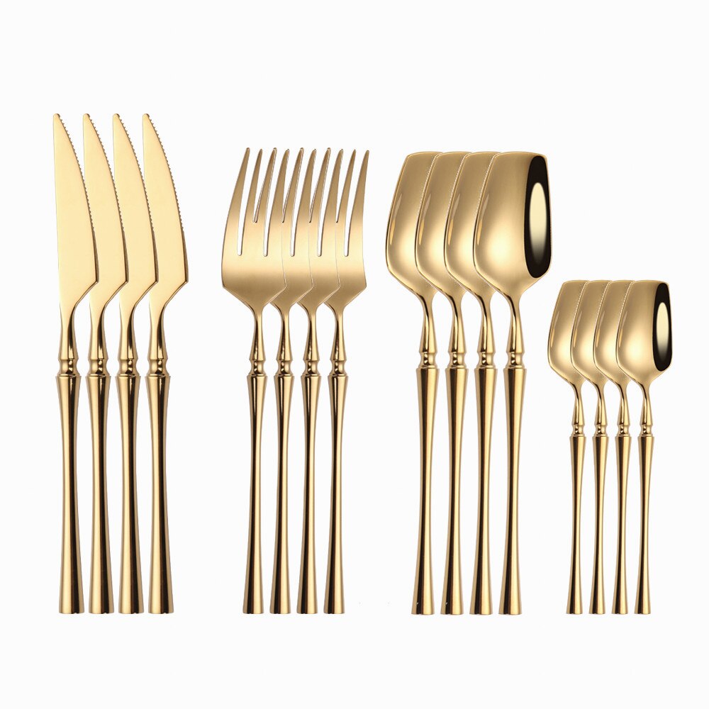 Rose Gold Tableware Forks Spoons Knives Dinnerware Set Stainless Steel Western Cutlery Set Silver Kitchen Utensils Dropshopping: mirror gold 16pcs
