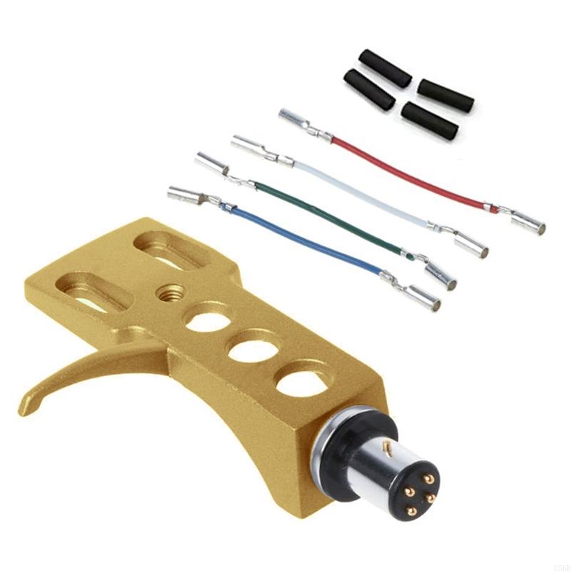 E56B Universal for LP Disc Record Player Phono Turntable Headshell 4-Pin Aluminum Alloy With Leadwires For Direct-Drive Turnt: Gold