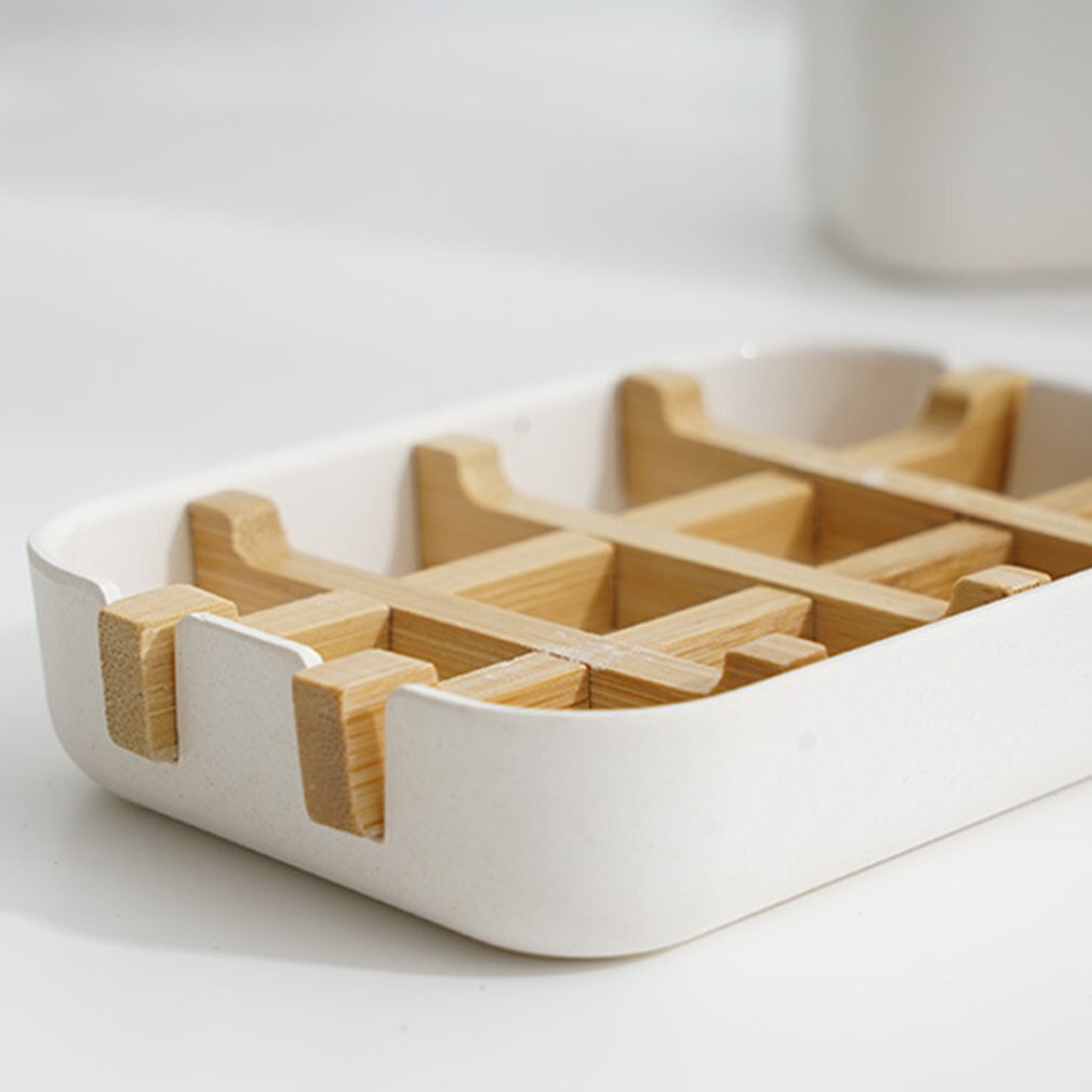 Natural Bamboo Fiber Wooden Soap Dish Soapbox Soap Holder Shower Tray Draing Rack Bathroom Accessories