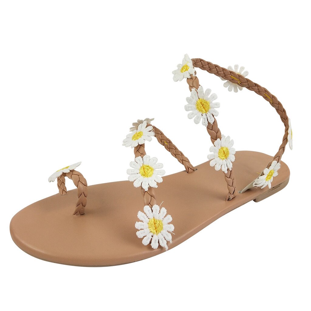 Zomer Daisy Antislip Platte Bodem Vrouwen Mode Sandalen Vrouwelijke Bloem Platte Bodem Schoenen Zomer Sandalen Open teen