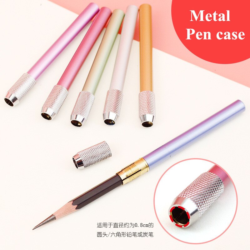 6 farve metal blyantforlænger tegning blyant ærme forlænger blyantstik aluminium stang forlængelsesstang