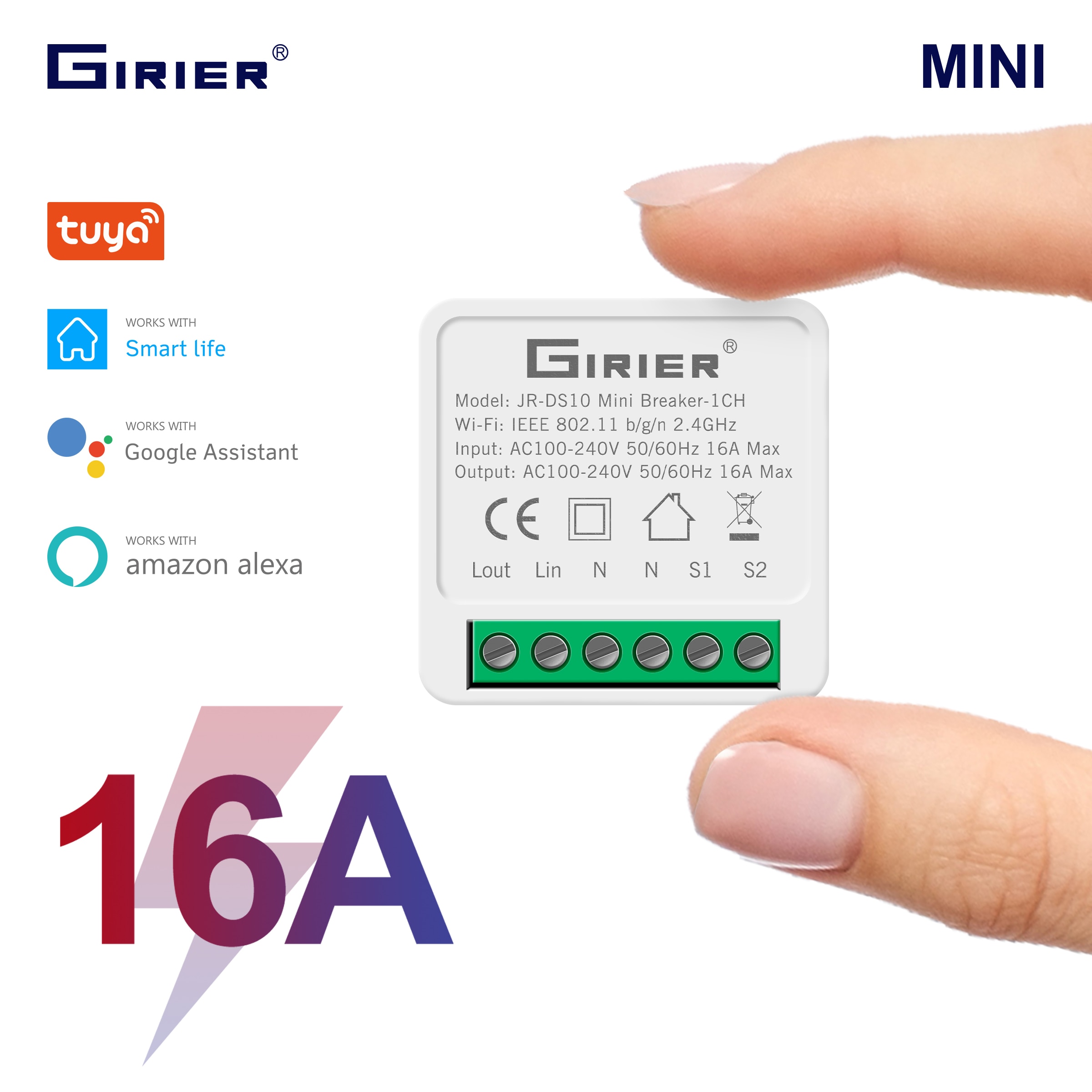 16a mini smart wifi diy switch understøtter 2- vejs kontrol, smart home automation modul, fungerer med alexa google home smart life app