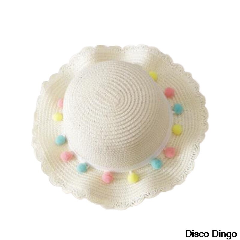 Chapéu de palha de malha bolsa de ombro crianças bonito dos desenhos animados praia viagem protetor solar laço onda protetor solar chapéu: BB7314WT1