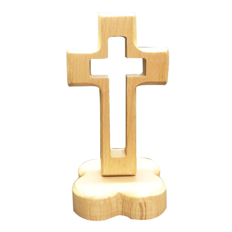 Aushöhlen Holz Sockel Kreuz Tisch Altar Kirche Dekor Religiöse Favor Stehen Kruzifix mit Basis 5,5x2,7 in