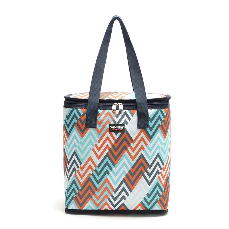 22L stijlvolle koeltas grote afdrukken lunch picknick box ice pack thermische maaltijd dranken wijn koud carrier voertuig isolatie cool tas: waves