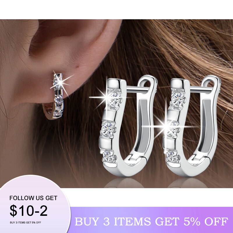 Genuine 925 Sterling Silver Pendientes Earrings Harp Zircon Studs HorseShoe Earrings For Women Wedding