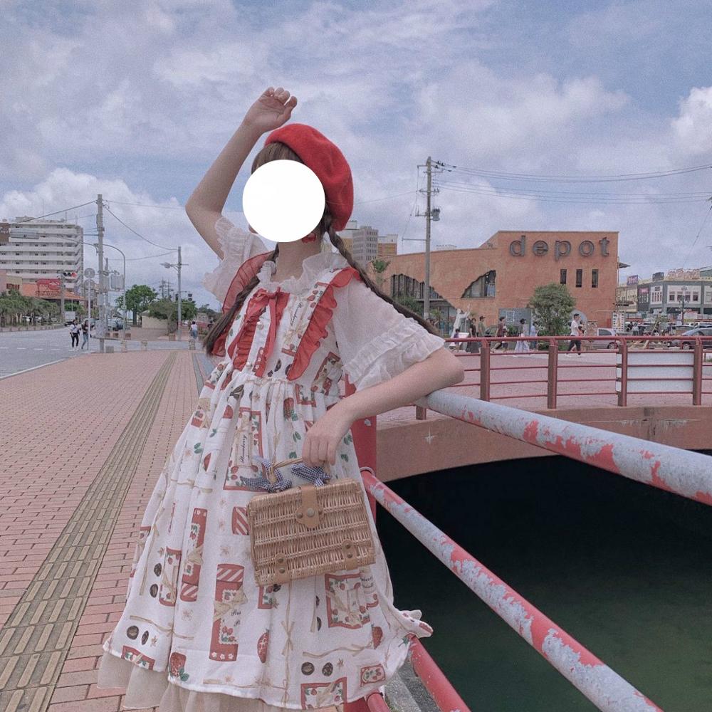 Lolita-vestido japonés Kawaii, estampado de fresas, JSK, gótico, Lolita, Vintage, para de té dulce