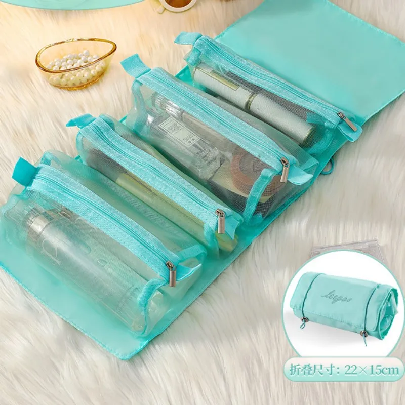 Detachable Cosmetic Bag Portable Large Capacity 4 in 1 Makeup Bags Portable Folding Travel Cosmetics Storage Toiletry Bag: SKY BLUE