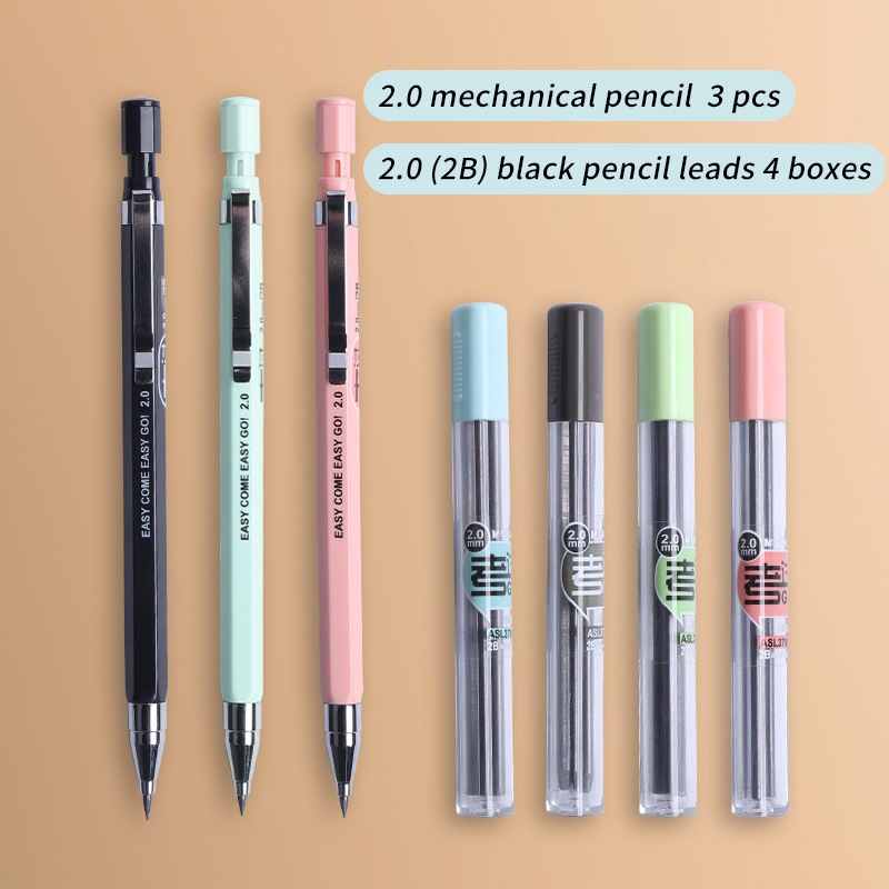 M&amp;G Mechanical Pencil 2.0mm lead with Eraser 2B Drawing Writing Activity Pencils led pencils for school With lead pencil knife: 3 pencils 4 refills