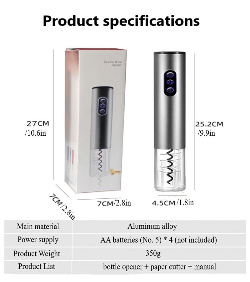 Droge Batterij Elektrische Wijn Opener Automatische Wijn Flesopener Elektrische Automatische Flesopener Cap Stopper Snelle Gadgets
